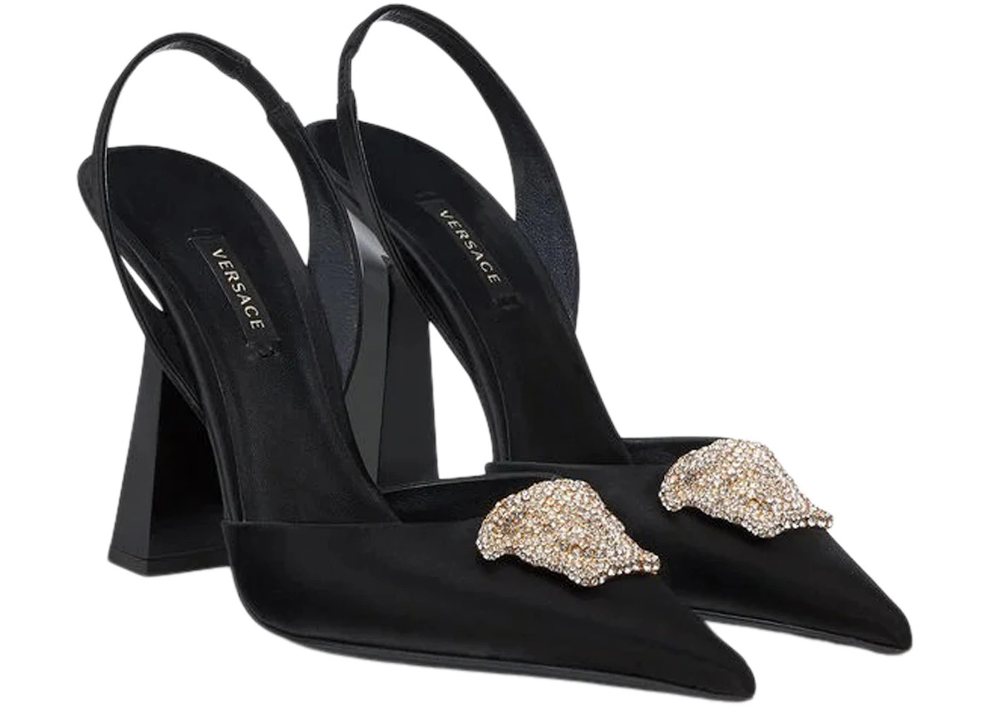 Versace Crystal La Medusa 110mm Slingback Pumps Black Satin - 2