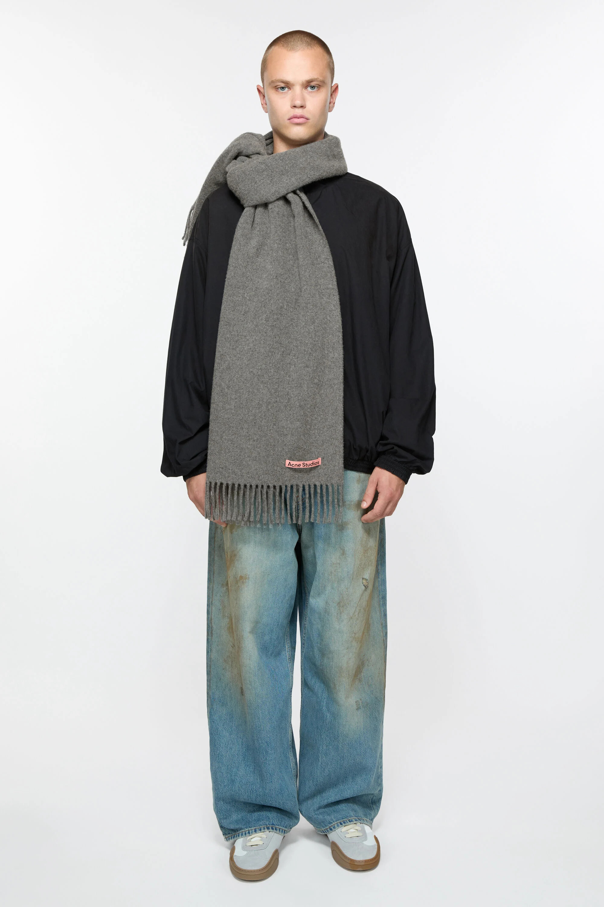 Cashmere fringe scarf - Narrow - Grey Melange - 2