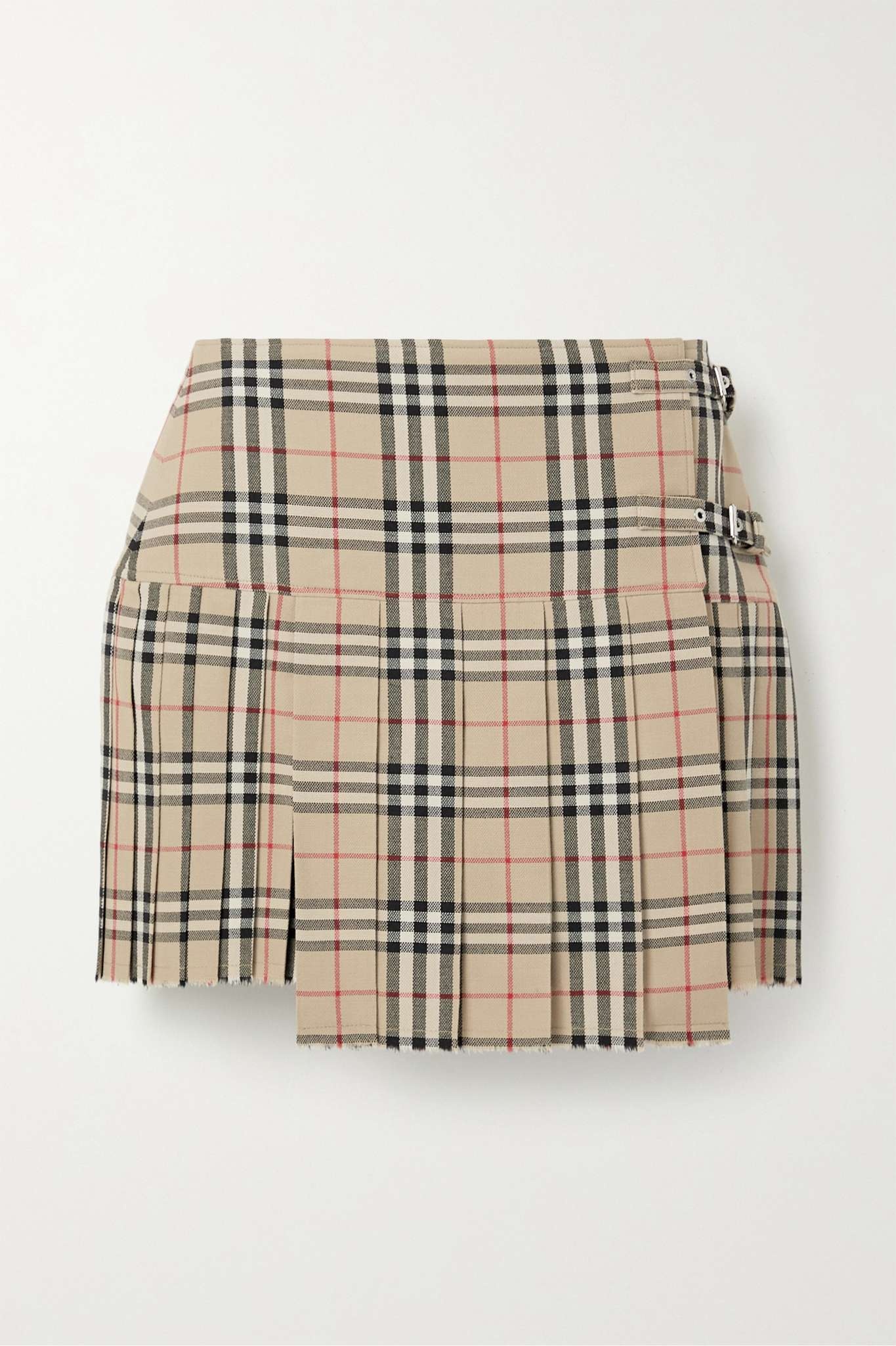 Pleated checked wool mini skirt - 1