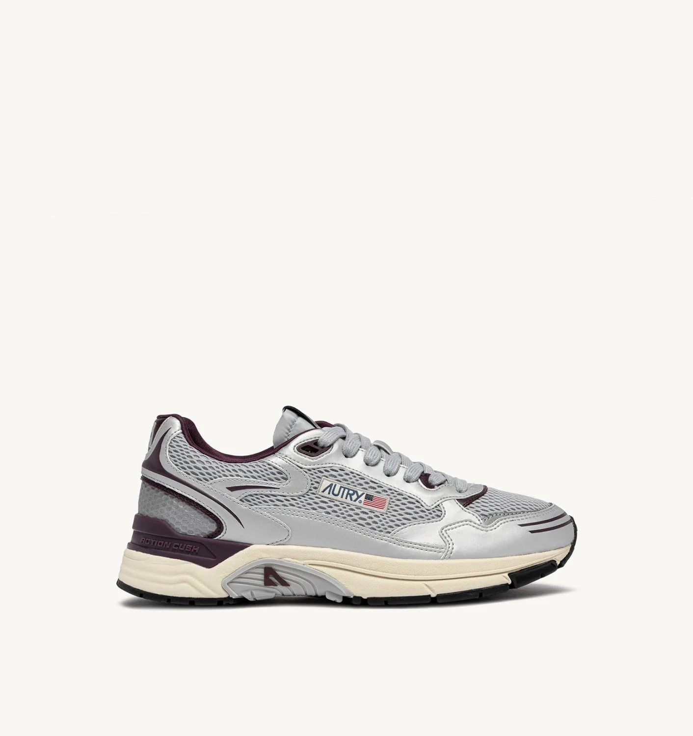 HYPERWAY SNEAKERS IN SILVER, HARBOR MIST AND FIG SYNTHETIC LEATHER AND MESH - 1