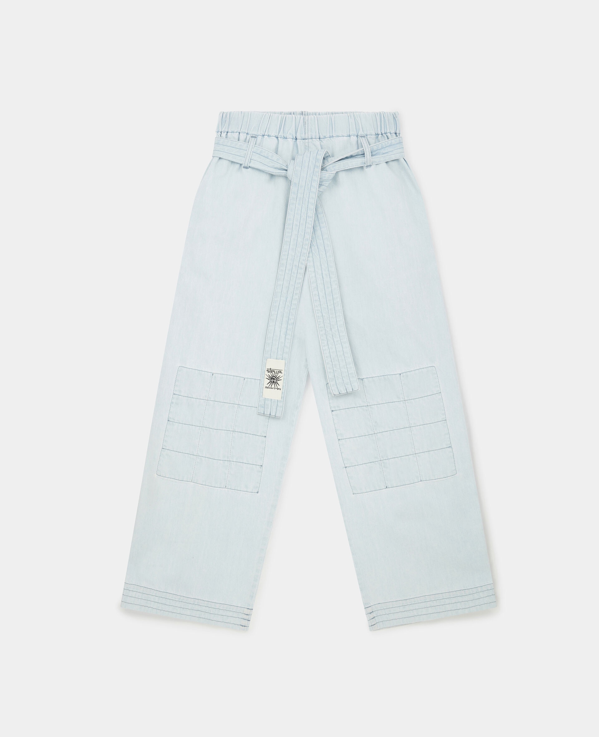 Belted Cotton Denim Pants - 1