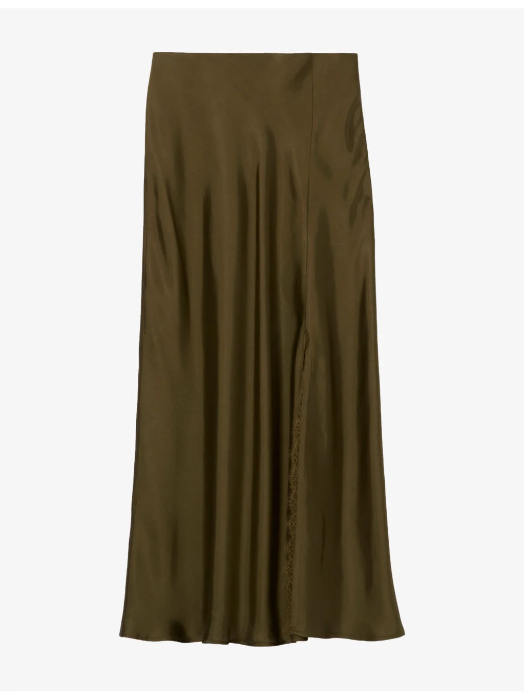 Lace-Trim Satin Midi Skirt - 1