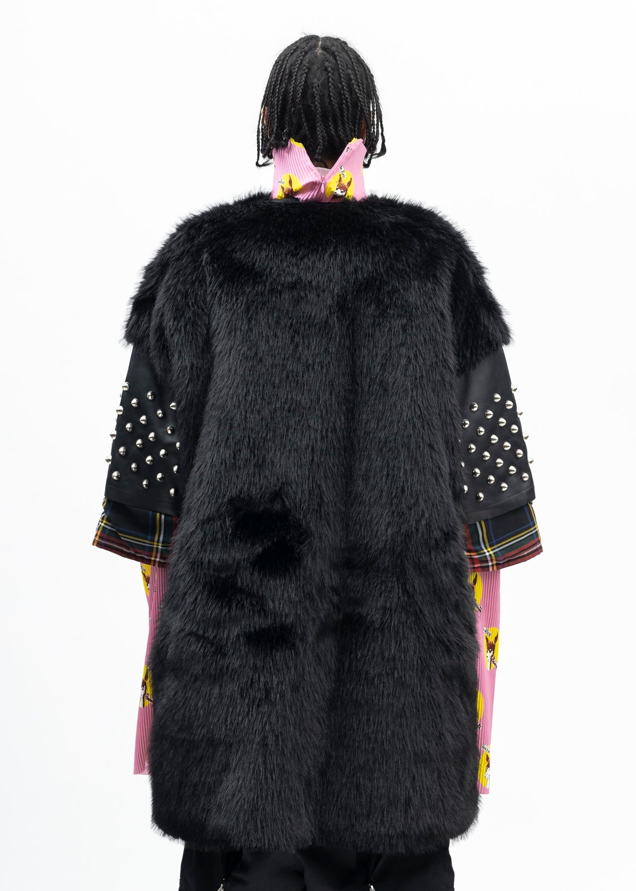 BLACK FAUX-FUR STUDS COAT - 2