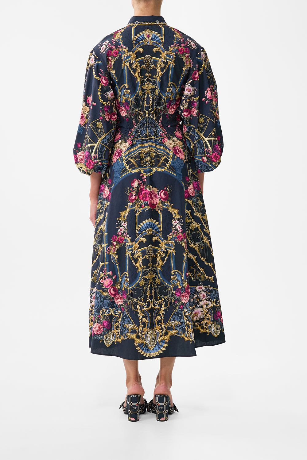 WAIST TIE SHIRT DRESS WITH BUBBLE SLEEVE - 3