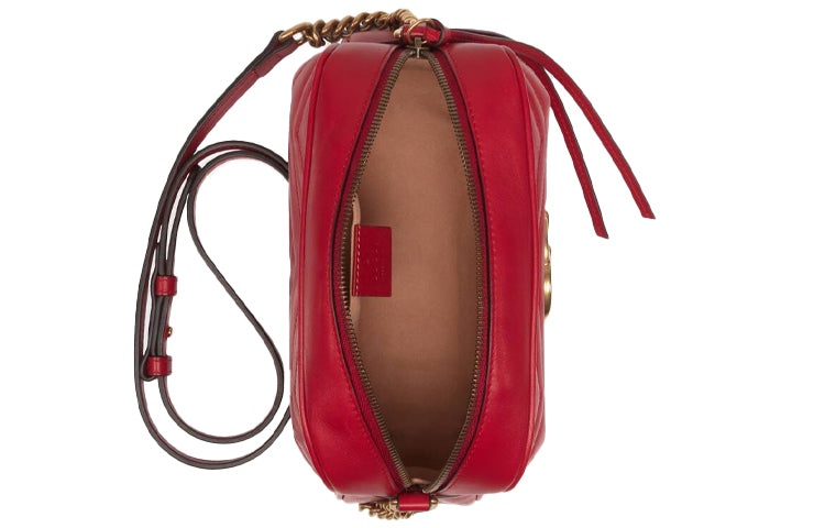 (WMNS) Gucci GG Marmont Gold Logo Leather Chain Small Red Classic Shoulder Messenger Bag 447632-DTD1 - 10