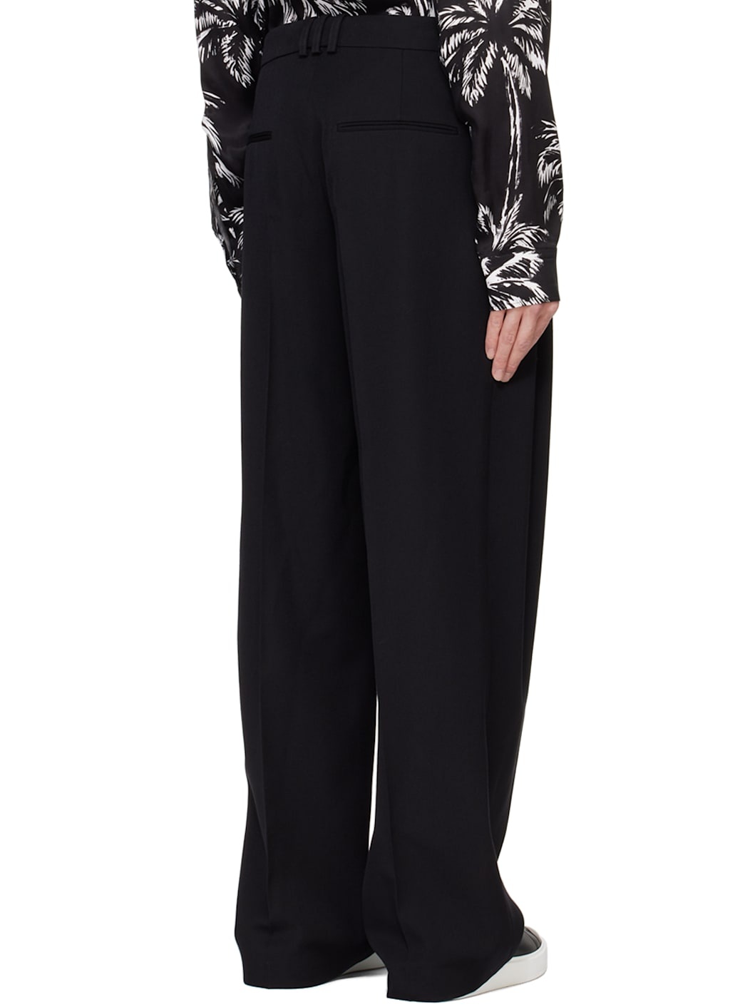 Black Pleated Grain De Poudre Trousers - 3
