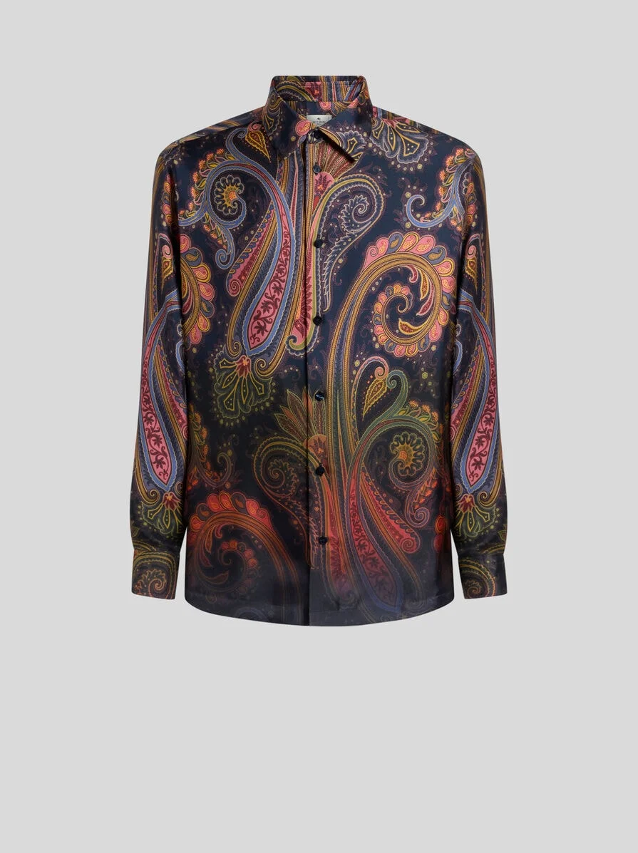 SILK TWILL SHIRT WITH PLACED DEGRADÉ PAISLEY PRINT - 1