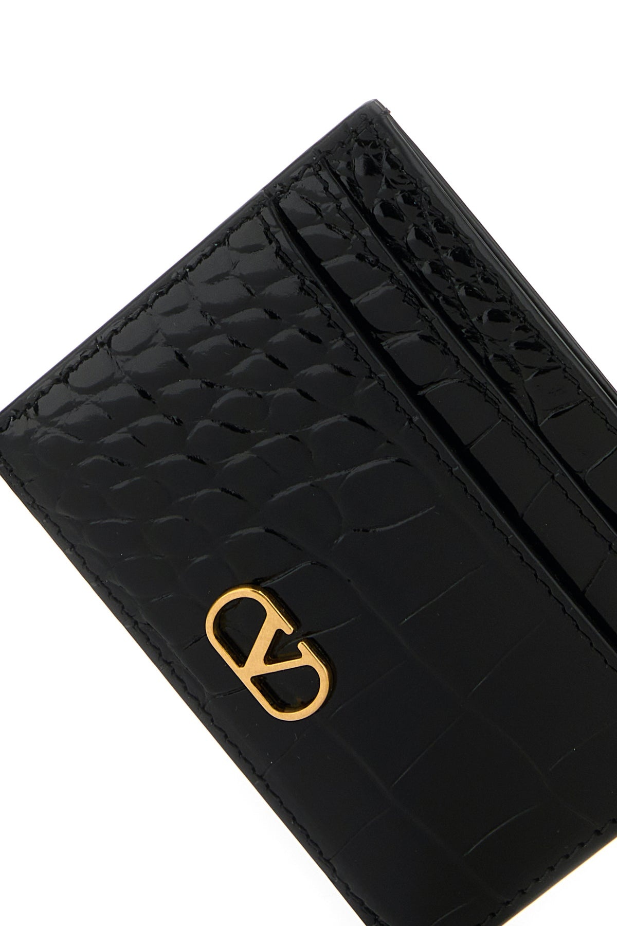 Black leather VLogo card holder - 4