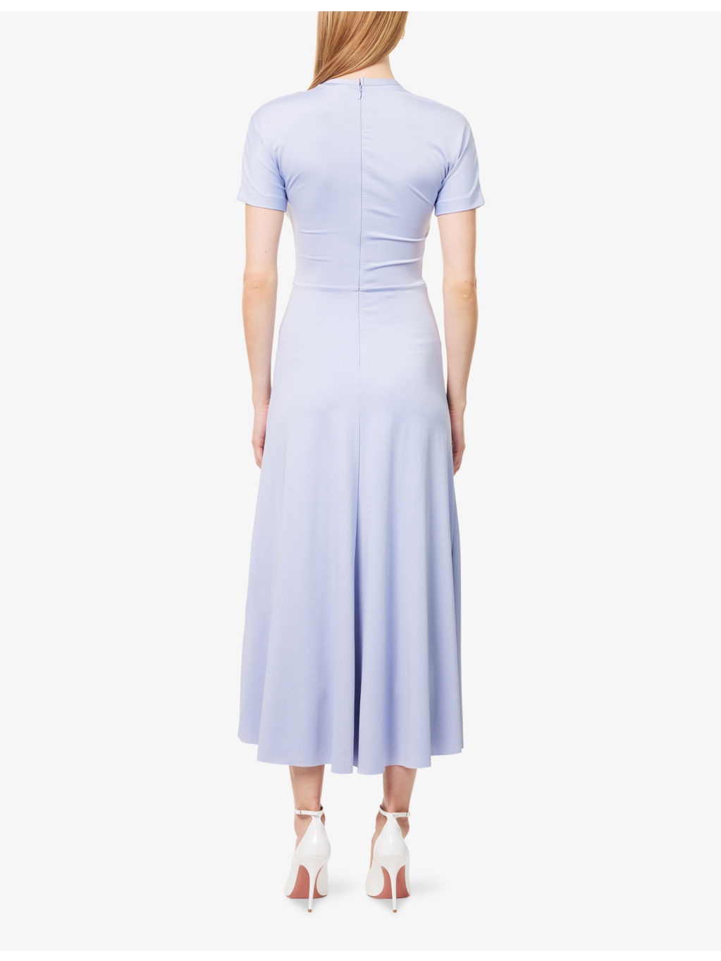 Gathered Short-Sleeve Stretch-Woven Midi Dress - 4