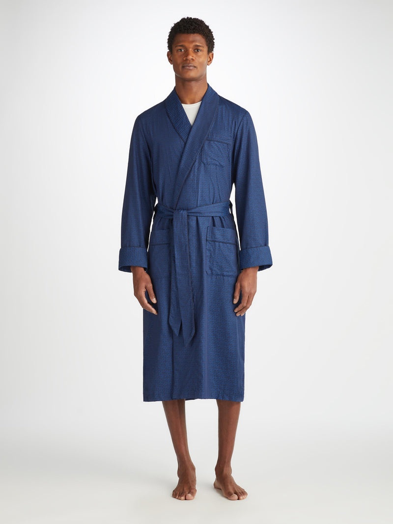 Men's Dressing Gown Paris 27 Cotton Jacquard Navy - 3