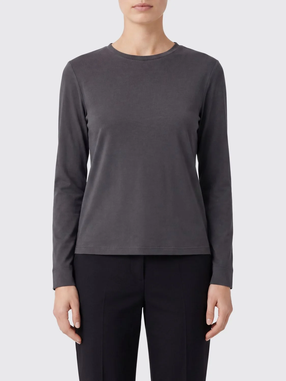 'S Max Mara Long-Sleeved T-Shirt in a Cotton and Modal Blend with Crew Neck - 1