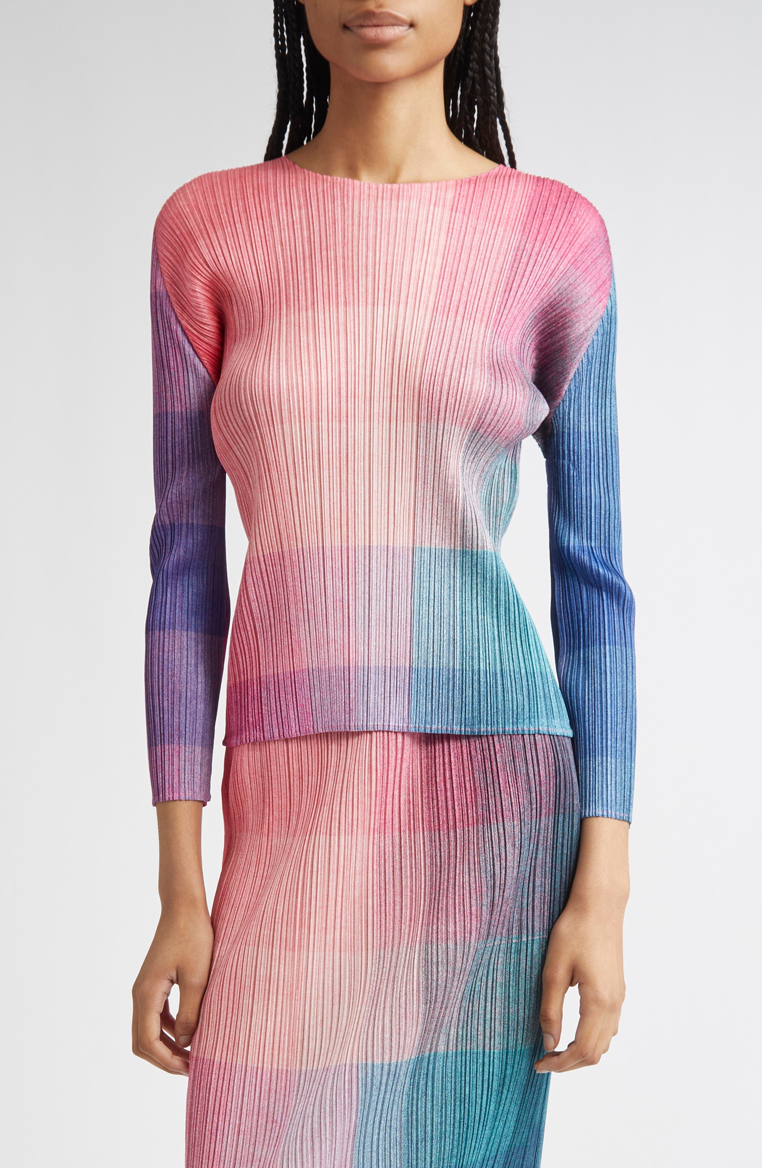 Pleats Please Issey Miyake Photon Pleated Long Sleeve Top in Pink at Nordstrom - 1