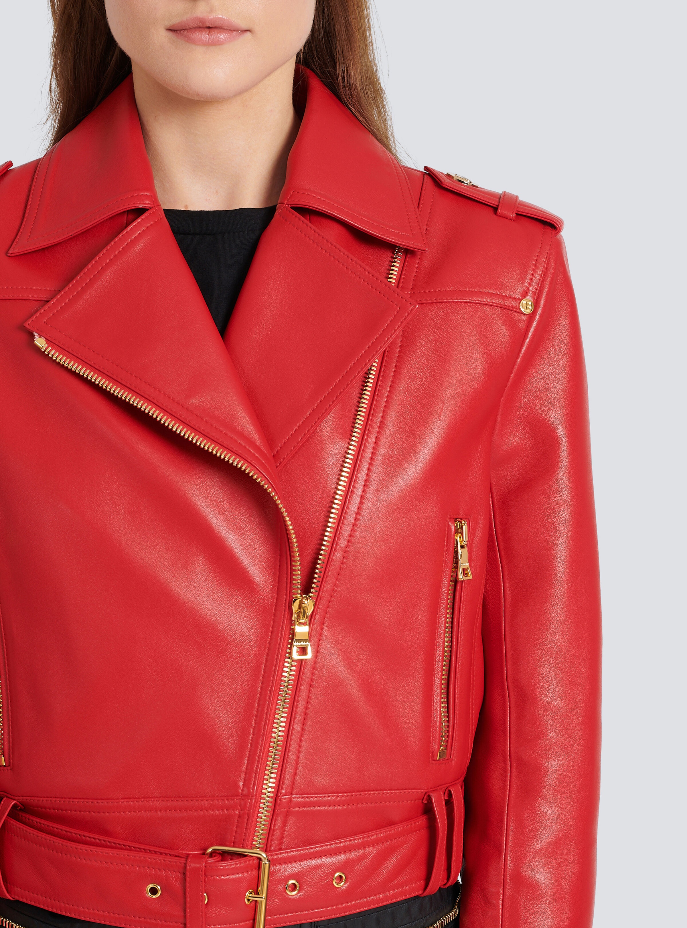 Cropped leather biker jacket - 7