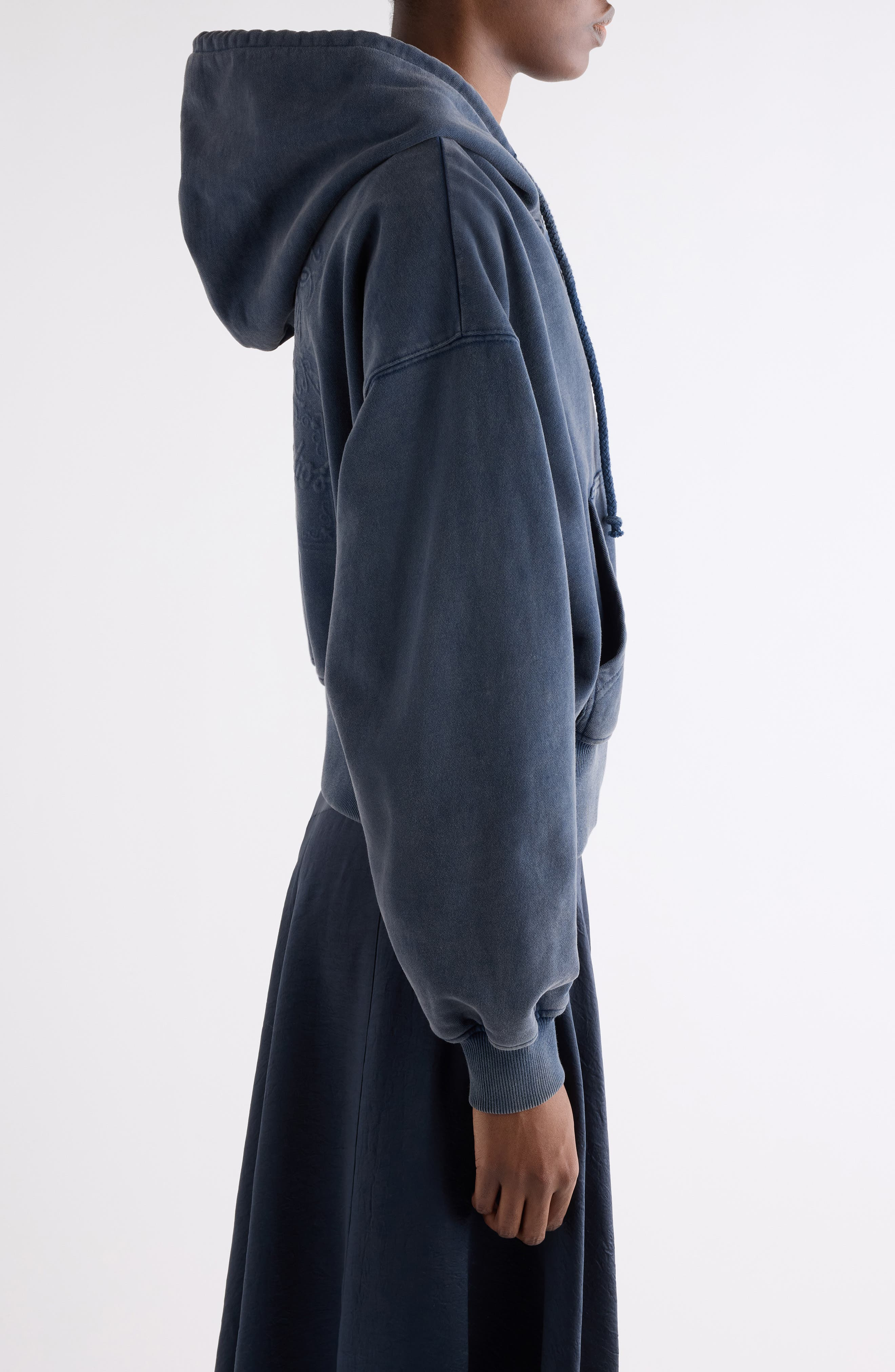 Acne Studios Felly Logo Embossed Zip Hoodie in Navy Blue at Nordstrom - 4