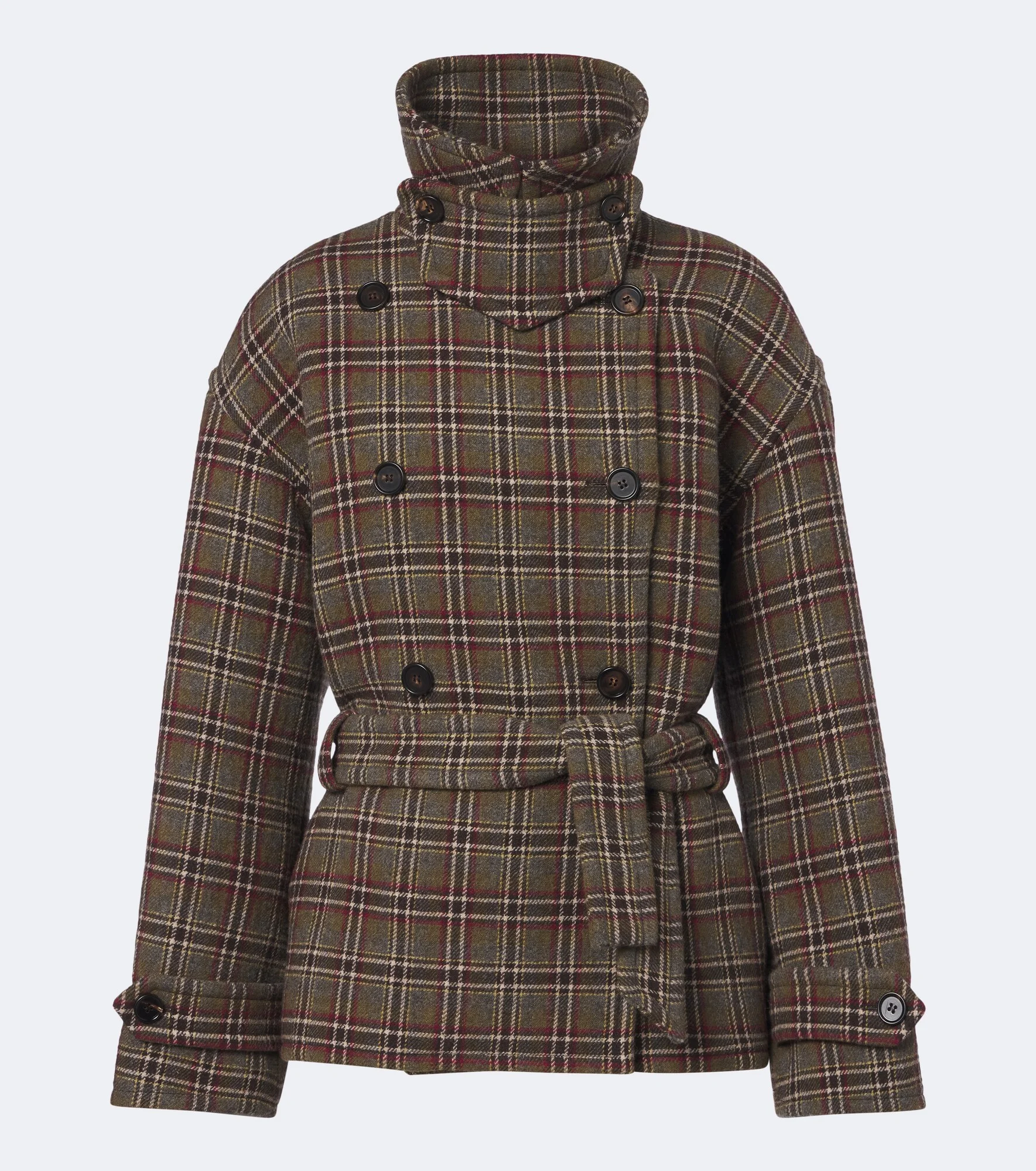 Checked wool and cotton-blend peacoat - 1