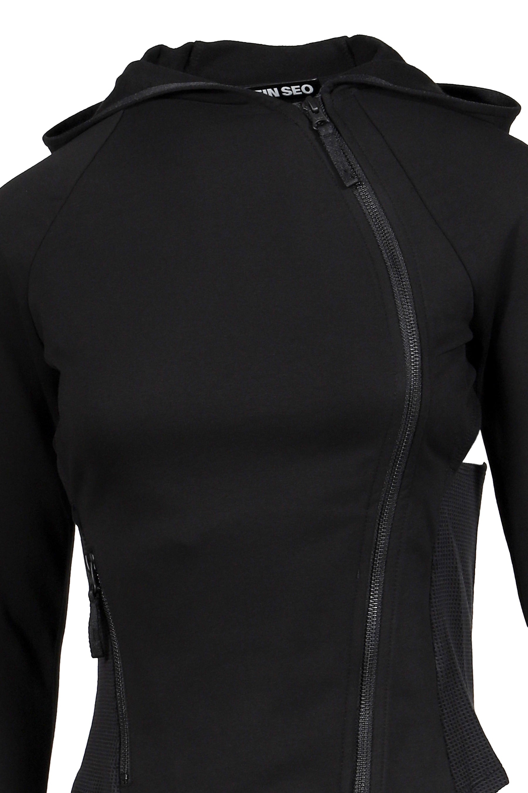 HOODED ASYMMETRIC ZIP TOP / BLK - 4