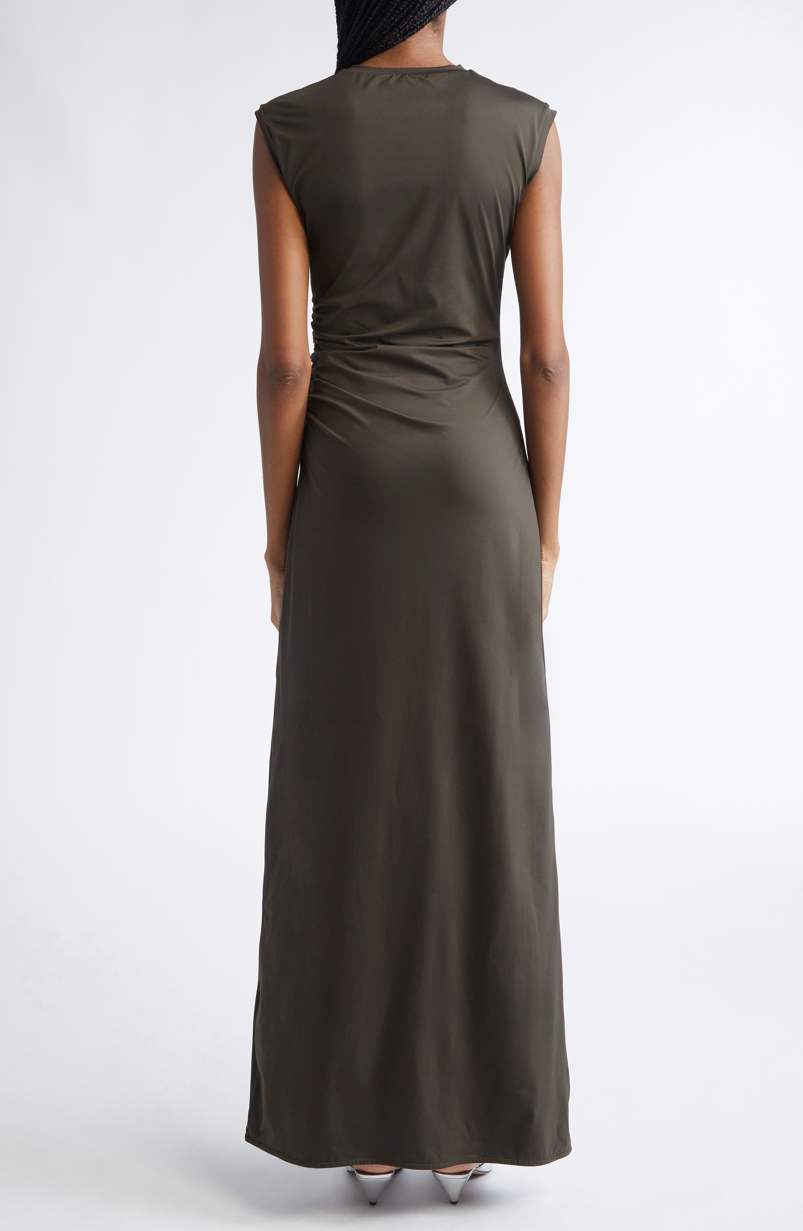 Stella McCartney Ruched Sleeveless Fluid Jersey Dress in Dark Khaki at Nordstrom - 2