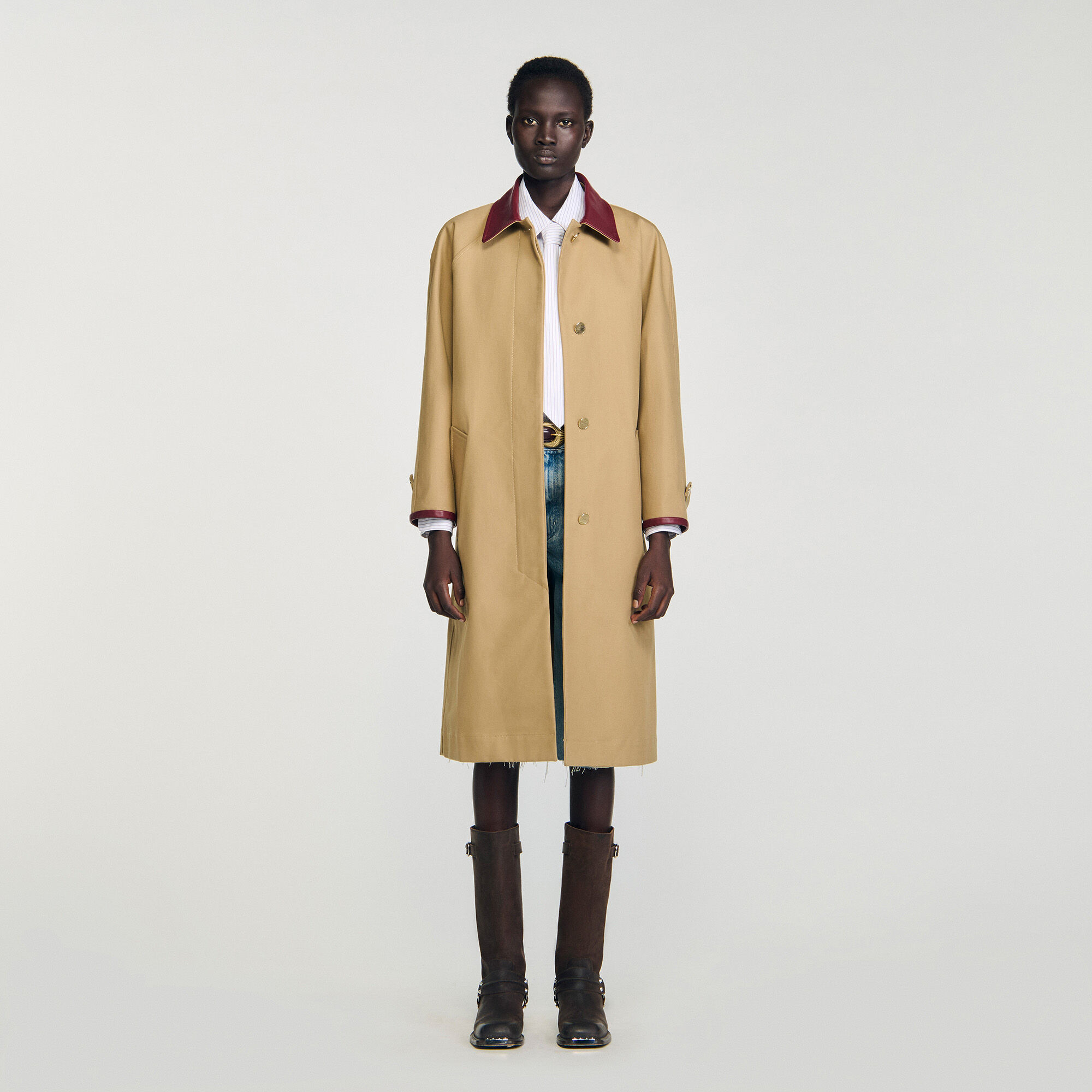 TRENCH COAT WITH LEATHER COLLAR - 2