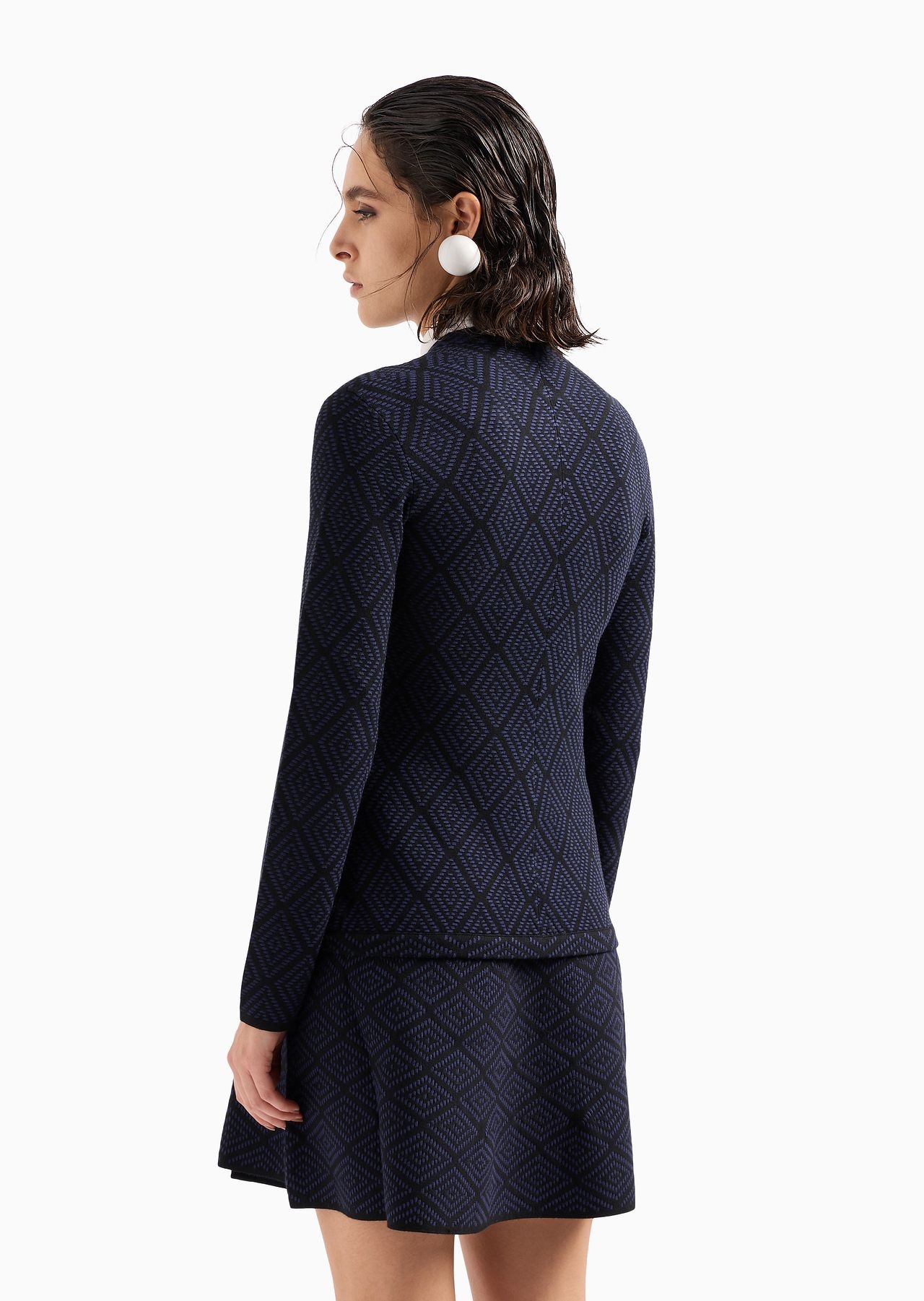 Stretch knit jacket with diagonal zip and jacquard diamond motif - 3