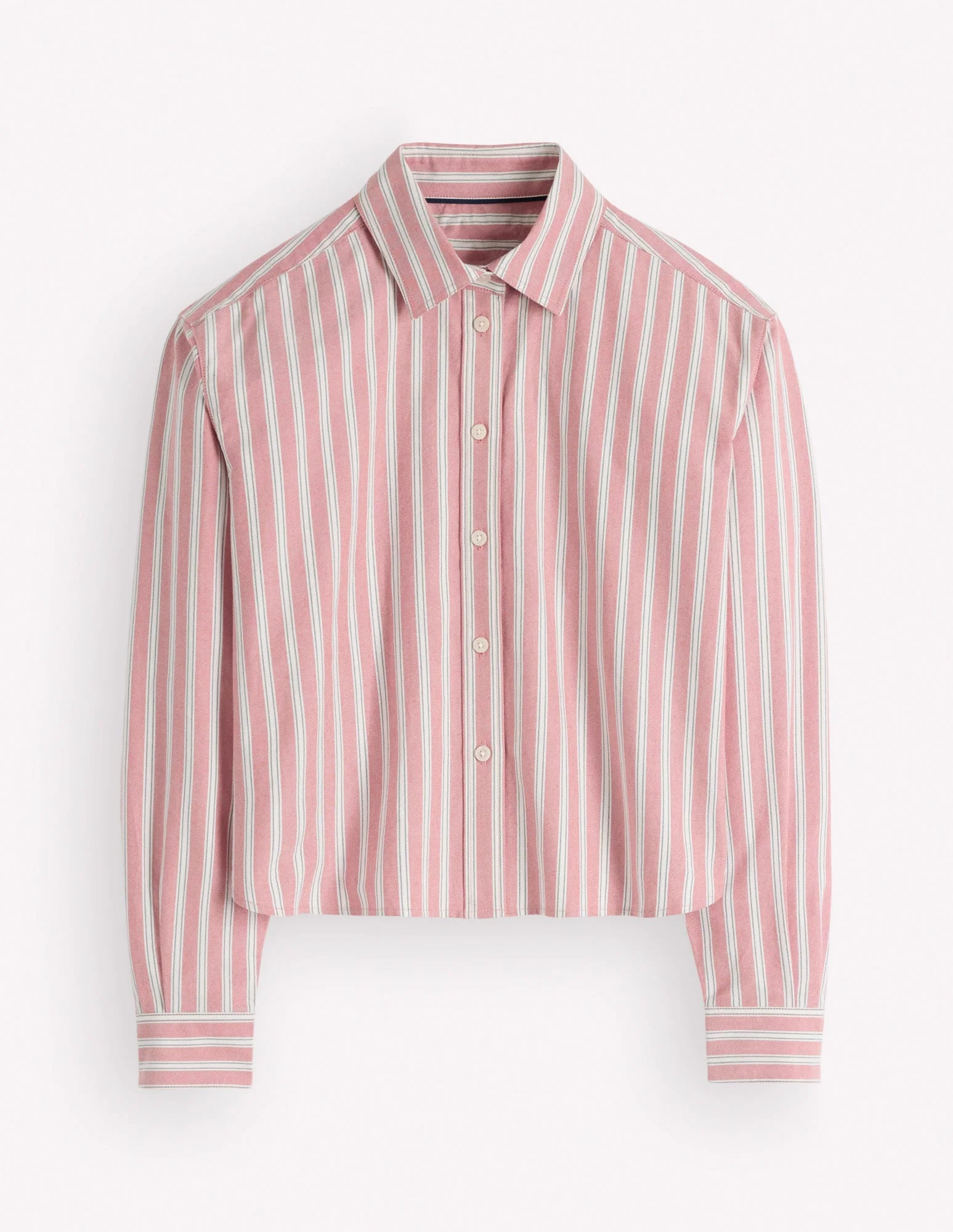 Sienna Cropped Cotton Shirt-Red, Navy Tram Stripe - 1