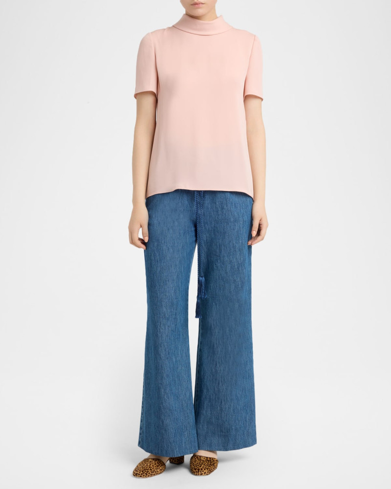 Valentino Mock-Neck Short-Sleeve Silk Top outlook