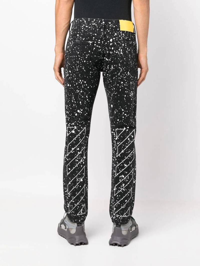 Diag-stripe paint-splatter skinny jeans 4