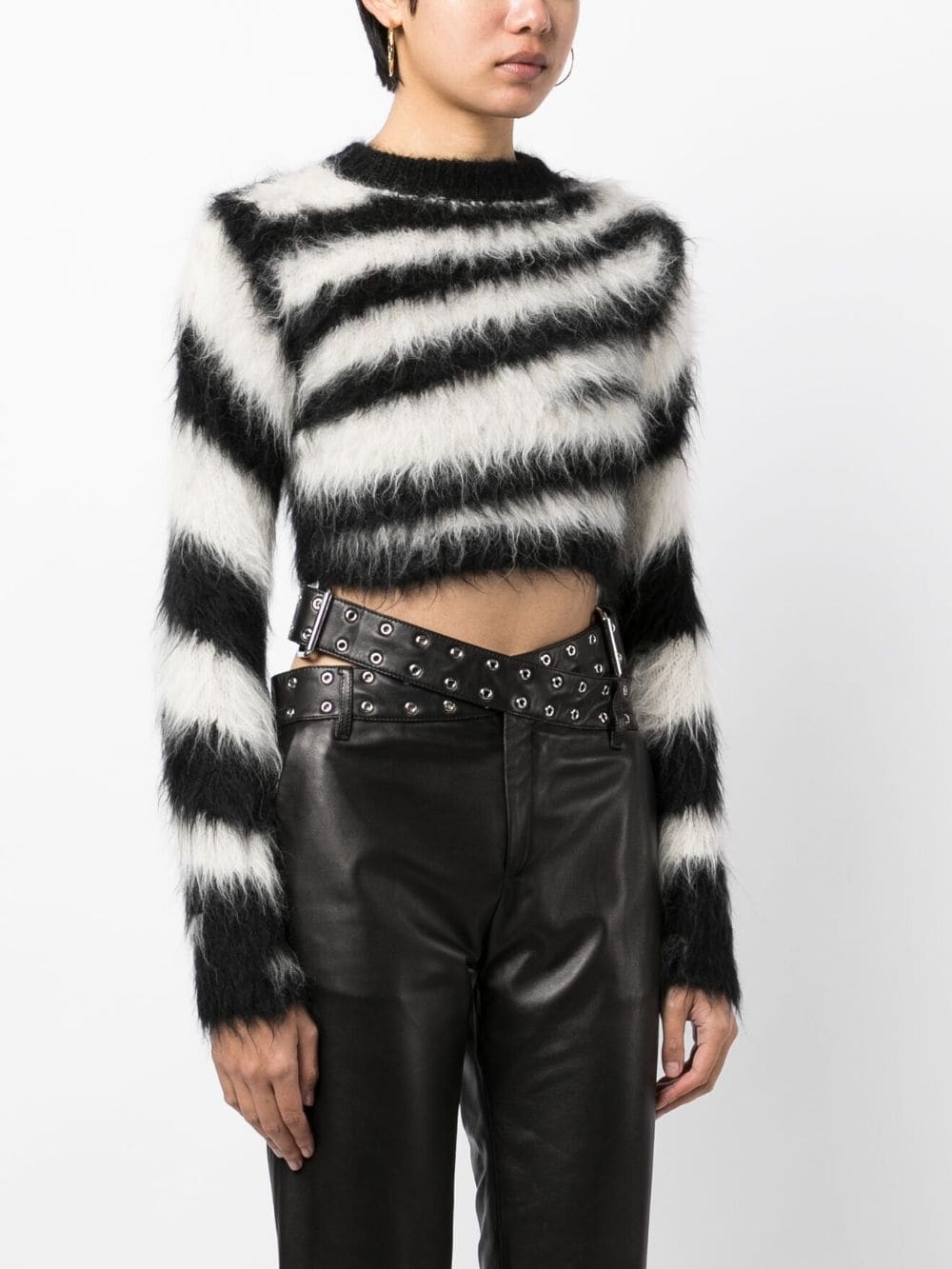 zebra-pattern cropped jumper - 3