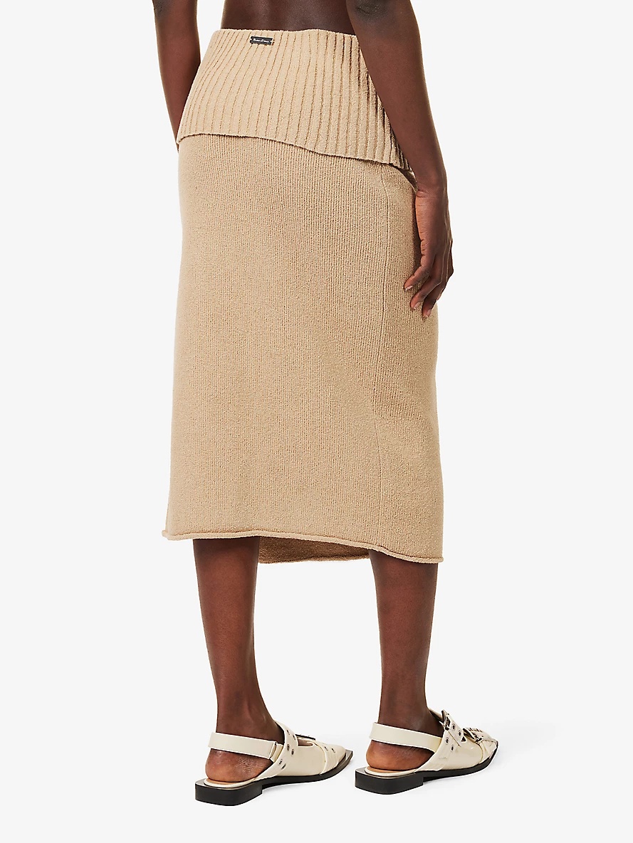 Courtney fold-over cotton-blend midi skirt - 4