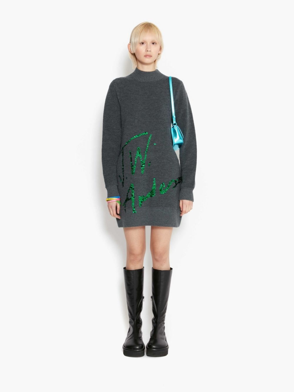 LONG SLEEVE SEQUINS LOGO MINI DRESS - 2
