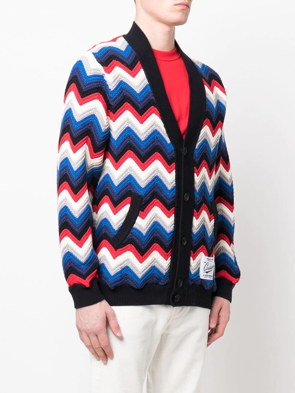 chevron-knit button-up cardigan - 3