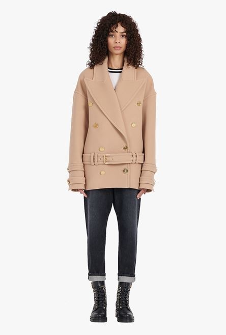 Camel wool and cashmere pea coat with double-breasted gold-tone buttoned fastening - 3