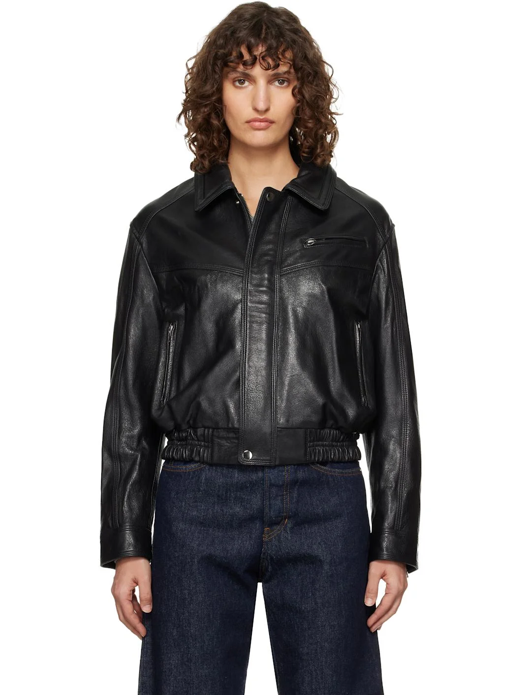 Black Clint Cropped Bomber Jacket - 1