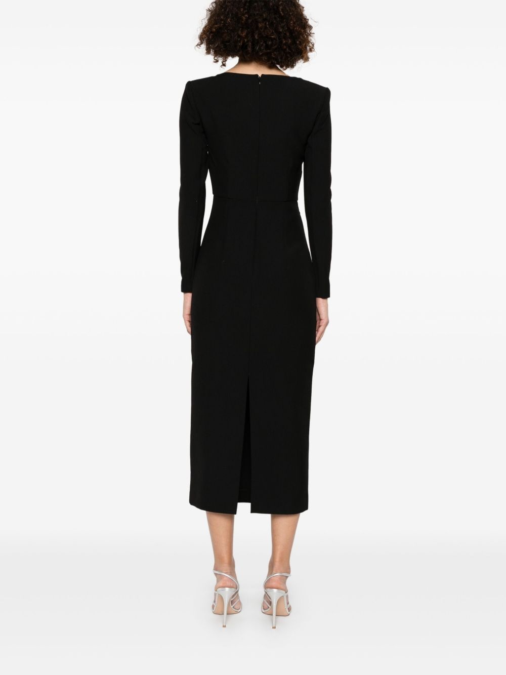crepe long-sleeve midi dress - 4