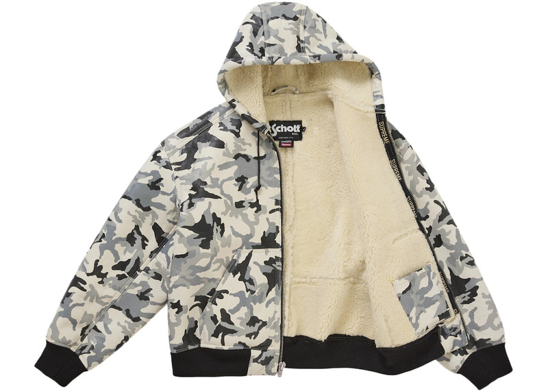 Supreme Supreme Schott Shearling Hooded Work Jacket Snow Camo outlook