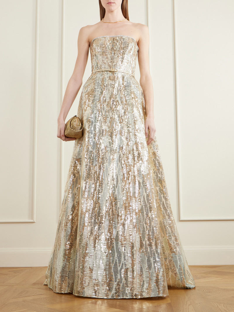 ELIE SAAB Strapless Belted Sequin-embellished Tulle Gown outlook