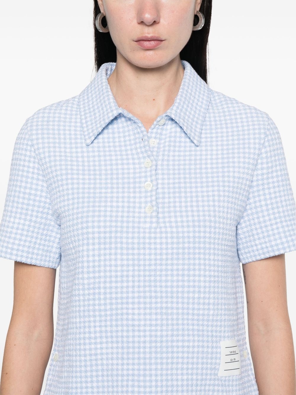 gingham-check tweed polo top - 5