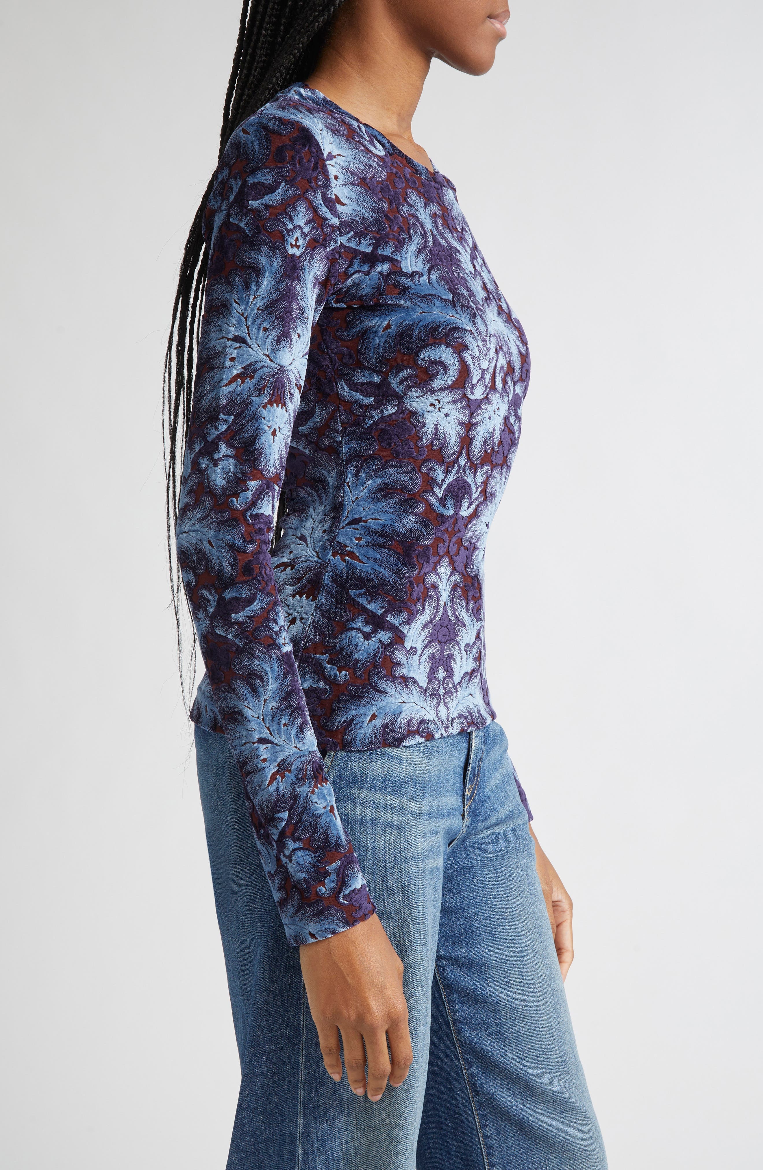 Etro Paisley Flocked Jersey Top in Multicolor Blue Base at Nordstrom - 4