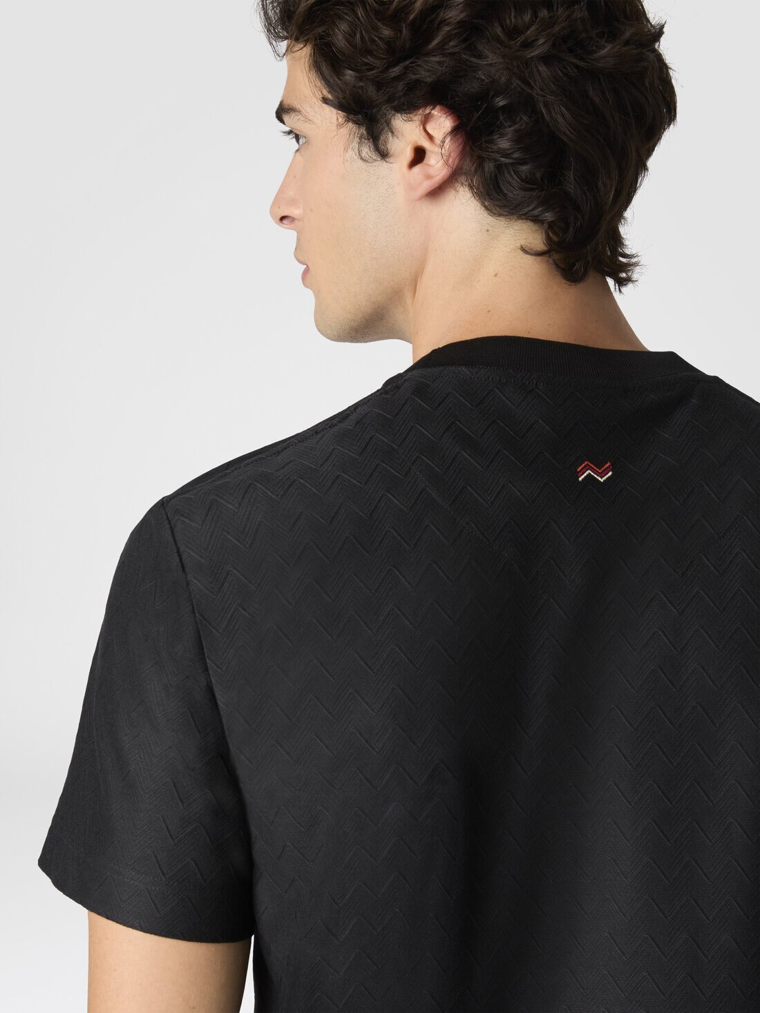 Tone-on-tone zig zag cotton jersey crewneck T-shirt - 5