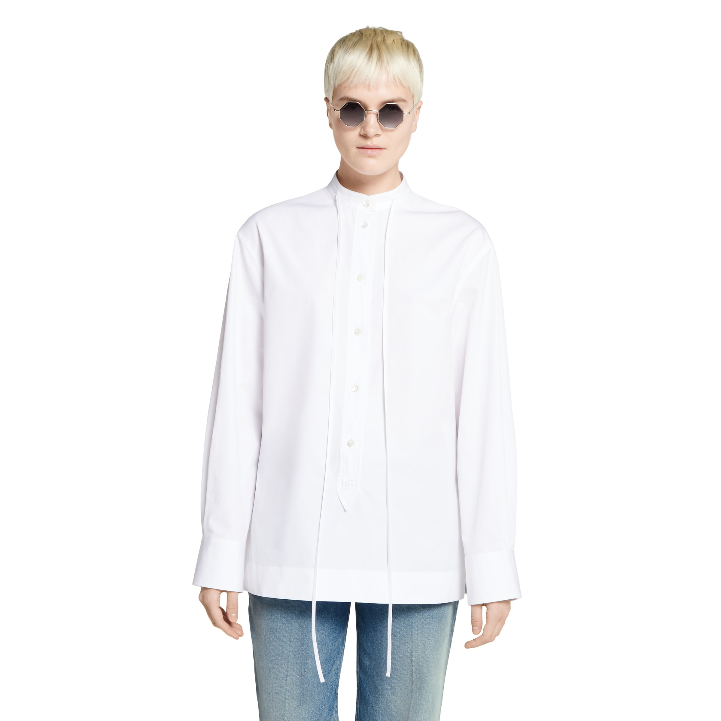 Cotton poplin shirt with embroidery - 3