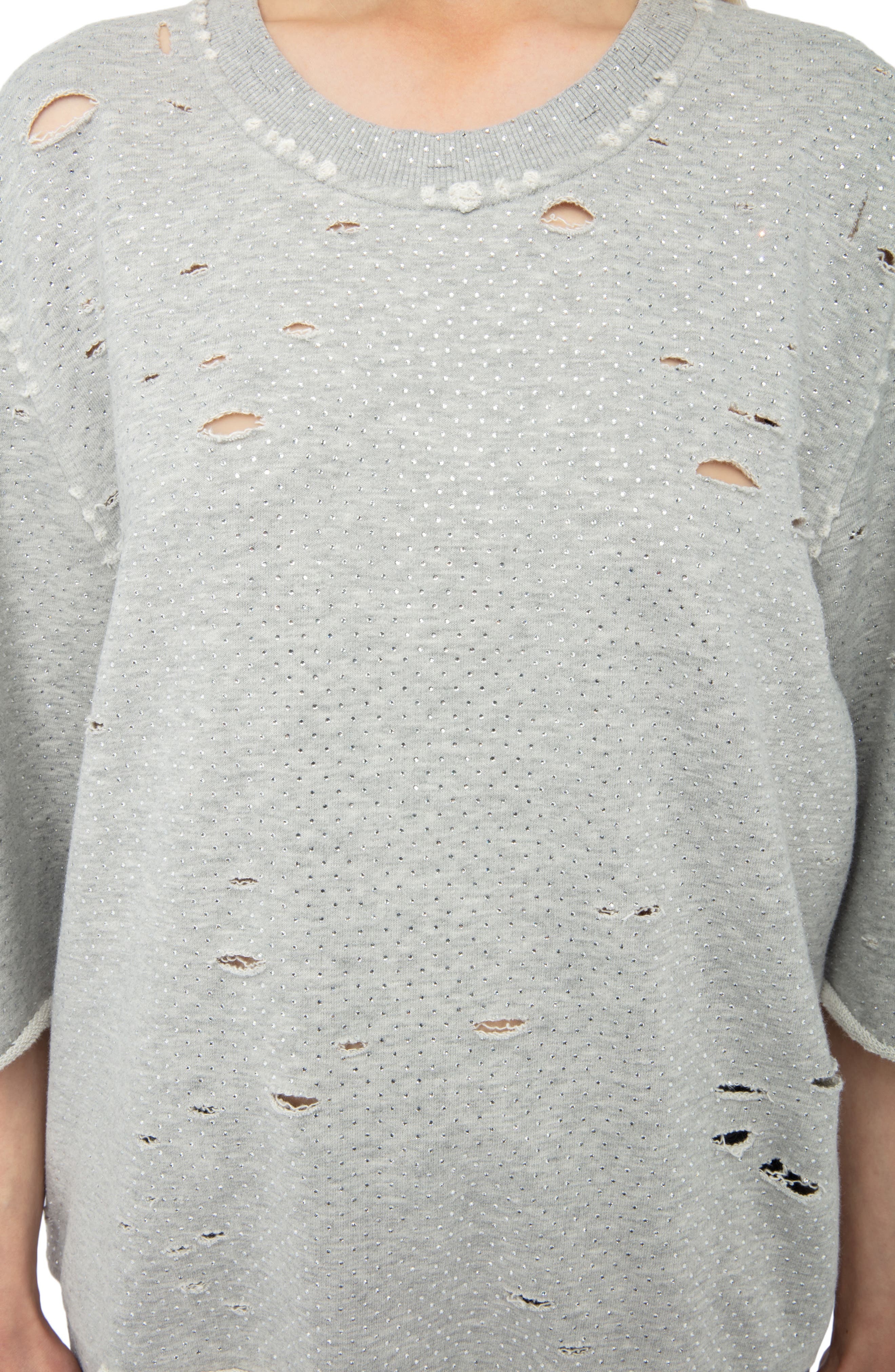 Zadig & Voltaire Edmond Rhinestone Destroyed Sweatshirt in Gris Chine at Nordstrom - 4