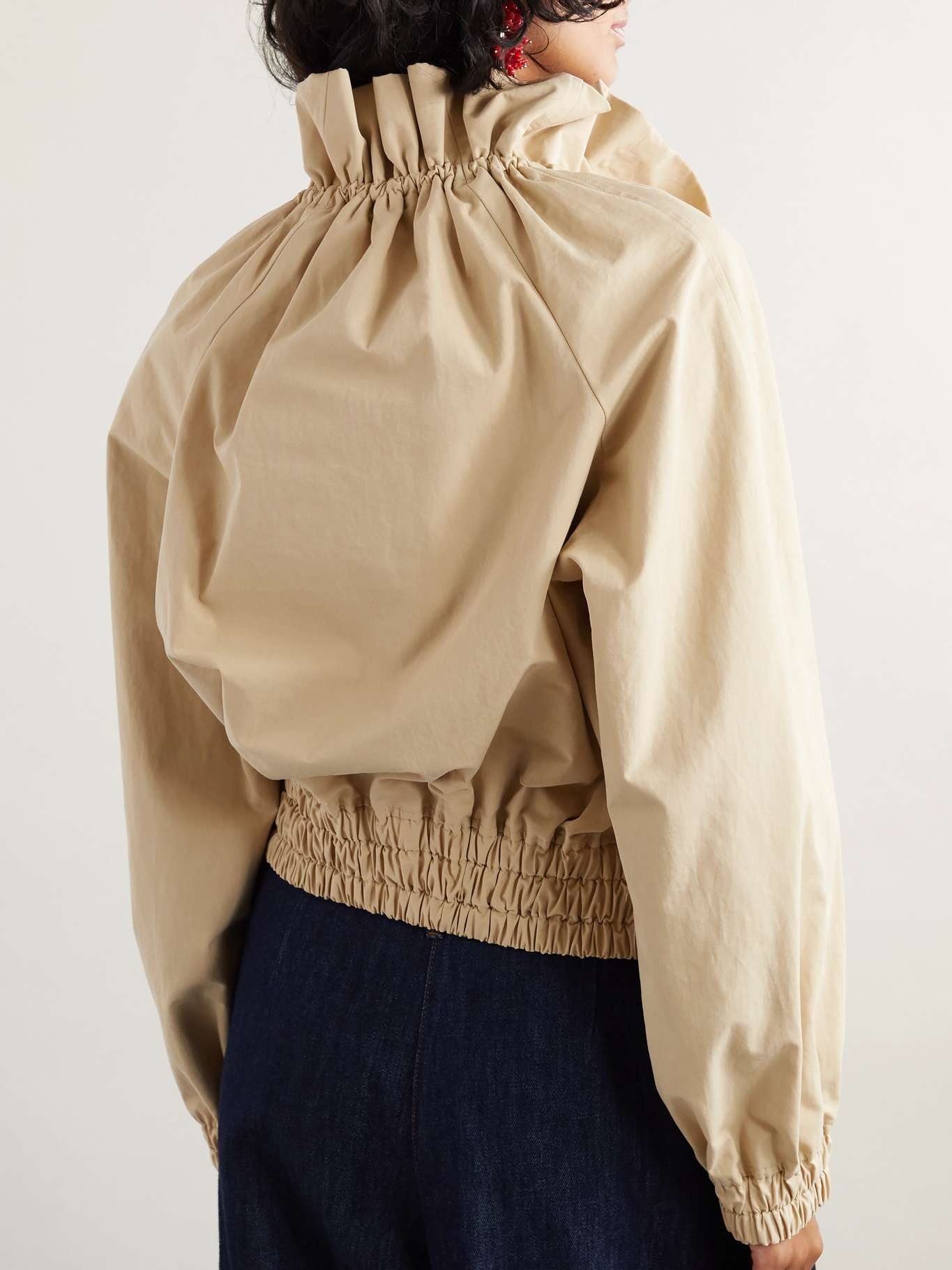 Cropped ruffled cotton-canvas jacket Beige - 3