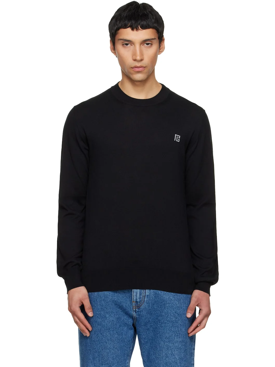 Black Fine Silk & Cotton Sweater - 1