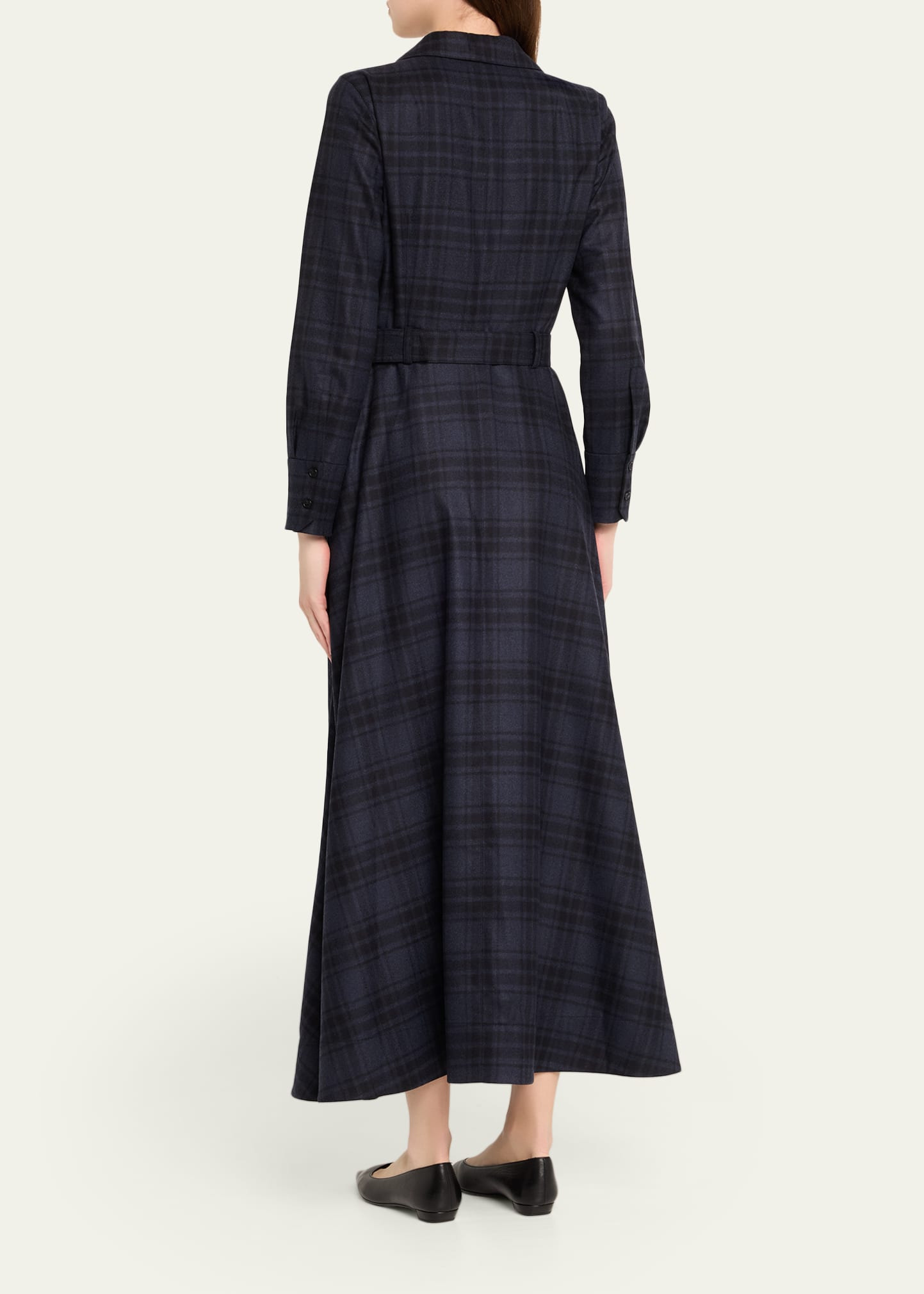 Flannel Plaid Belted Long-Sleeve Maxi Shirtdress - 3
