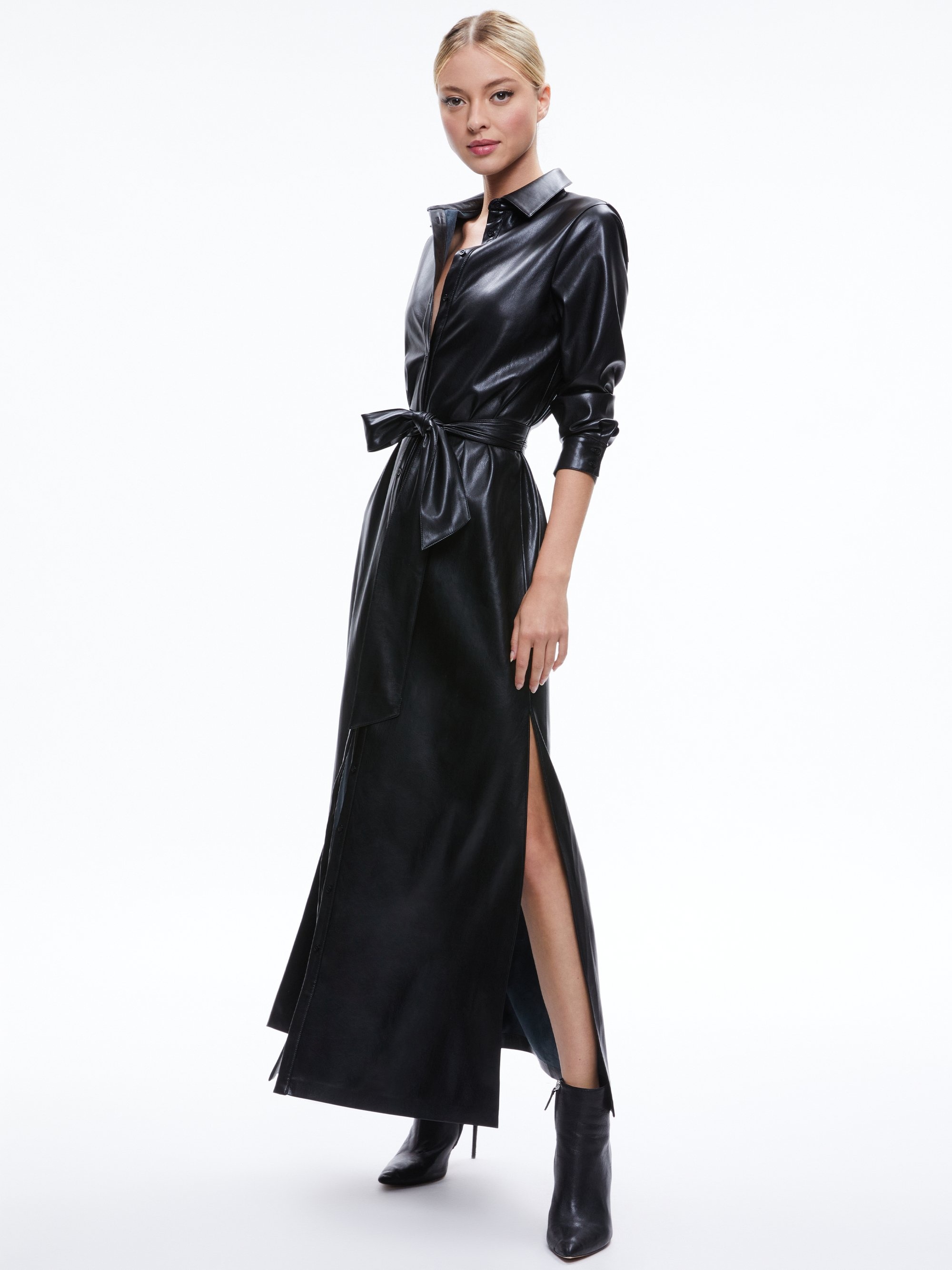 CHASSIDY VEGAN LEATHER MAXI SHIRT DRESS - 4