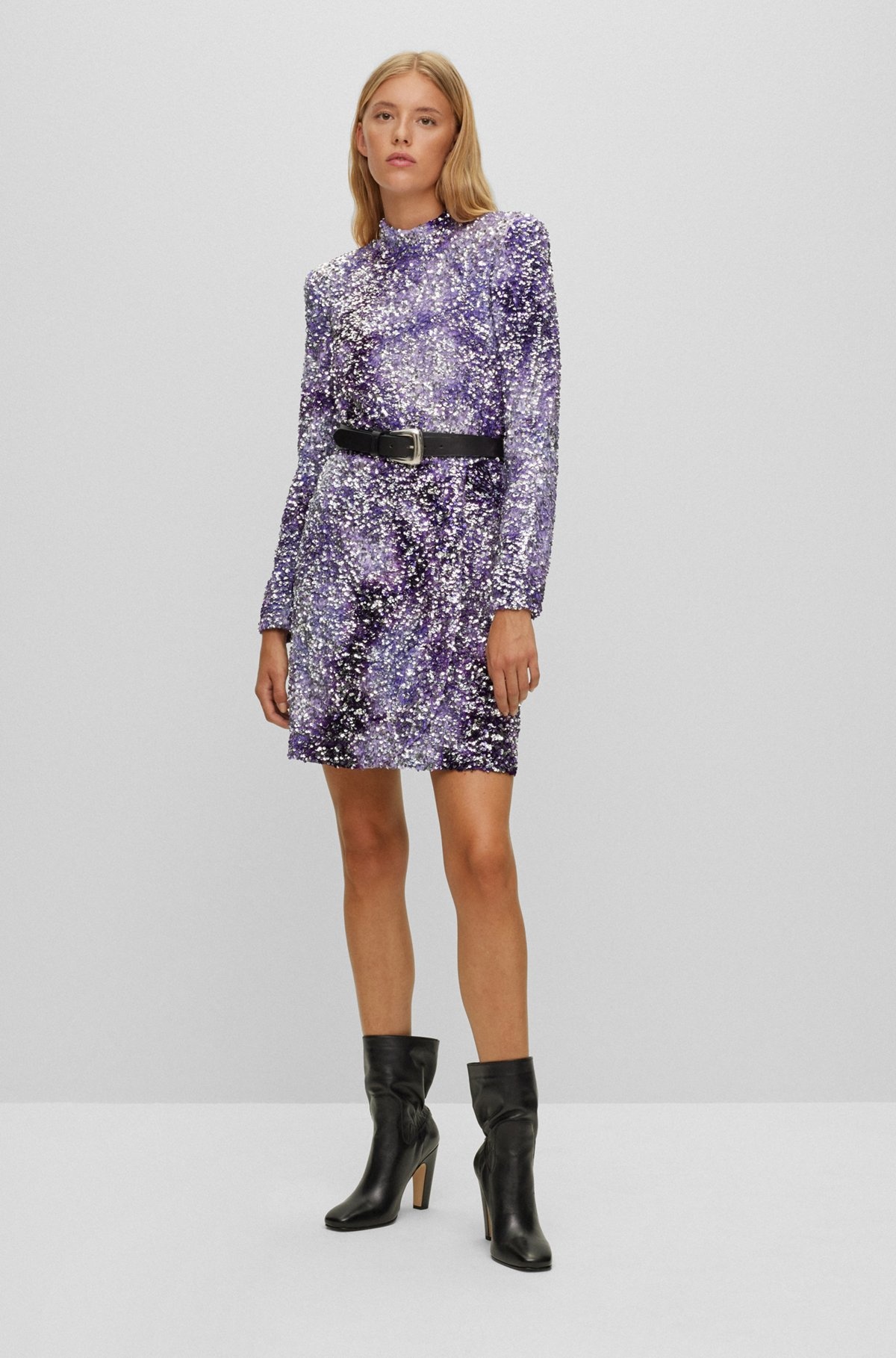 SLIM-FIT DRESS WITH SEQUIN EMBELLISHMENTS AND PLEAT FRONT - 3