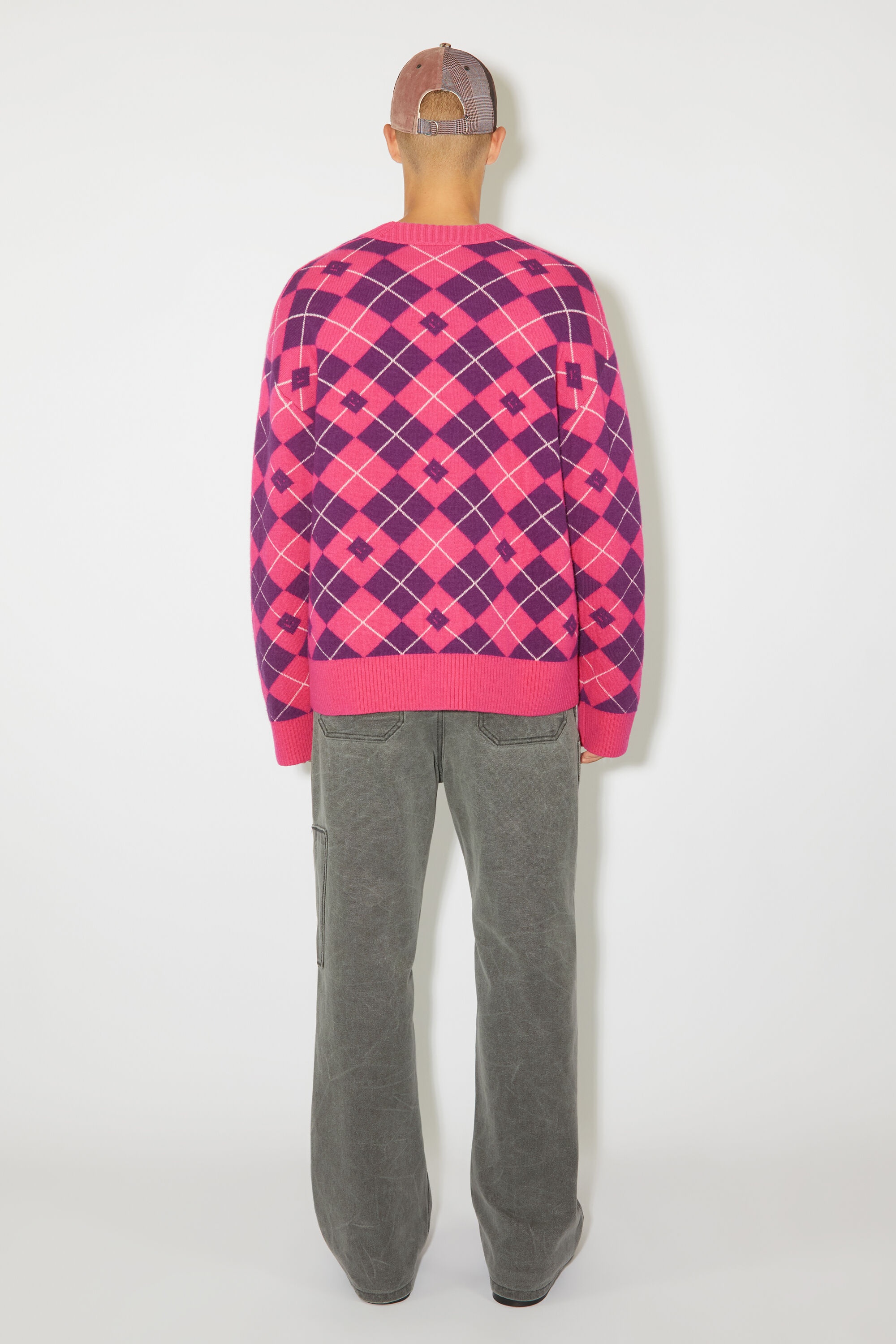 Argyle jacquard wool jumper - Bright pink/mid purple - 3
