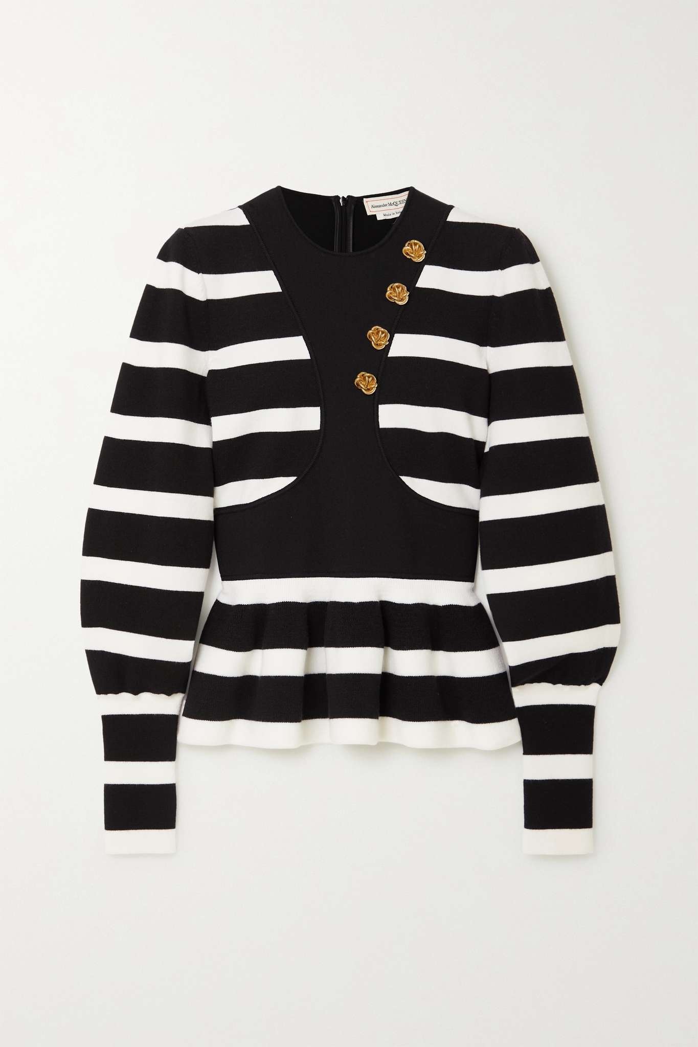 Ruffled striped wool-blend peplum sweater - 1
