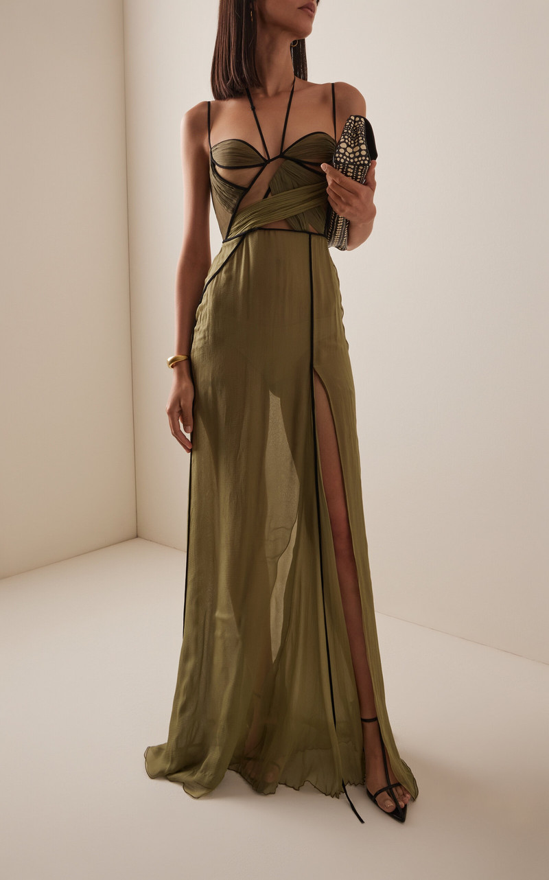 NENSI DOJAKA Mae Draped Silk Corseted Gown green outlook