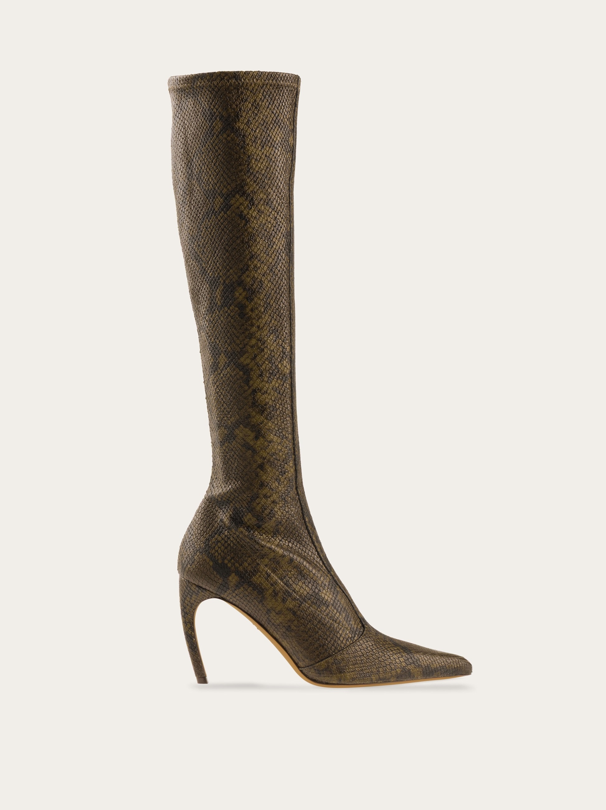 Knee high boot with curved heel - 1