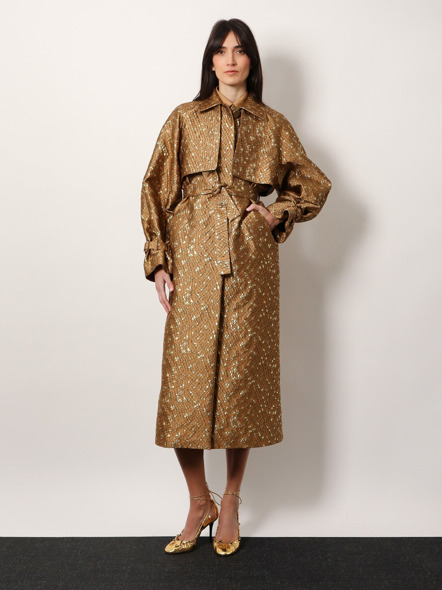 Max Mara Women Salsa Oversize Jacquard Fabric Trench With Mosaic Effect - 2
